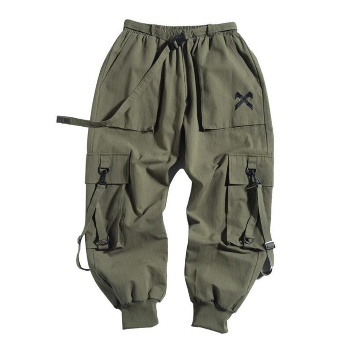 Ribbons Hop Tactical Cargo Pants Men's Casual Letter Embroidery Streetwear Dance Sport Pencil Pants Male Trousers
