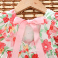 (New) flower print back ribbon bow tie infant dress summer new girls' baby bubble sleeve dress sweet girl CHILDREN'S clothing suitable for 0-3 years old. 