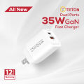 Teton 35W GaN Charger Adapter USB C Fast Charger, PD Compact Foldable Dual Wall Charger Block for iPhone 15/14/13,Samsung, PD3.0,QC3.0,4.0.
