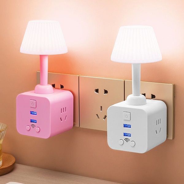 Table Lamp| Night Light for Bedroom| Light Desk with USB Extension Room| USB Plug in Small Table Lamp