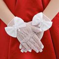 1Pair Girls Princess Dress Mesh Bow Lace Pearl Ornament Gloves Party Supplies Kids Birthday Ceremony Coronation Accessories Gift. 