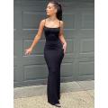 2023 New Summer Spaghetti Strap Black Skims Long Dress Women Sleeveless Solid Skinny Bodycon Trumpet Maxi Dresses Vestidos. 