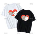 Cute Peach Cat Cartoon Couple Print Shirt Unisex Shirt Gray Sent Flowers To Peach T Shirt New Style Lovers' Clothes Casual Tee. 