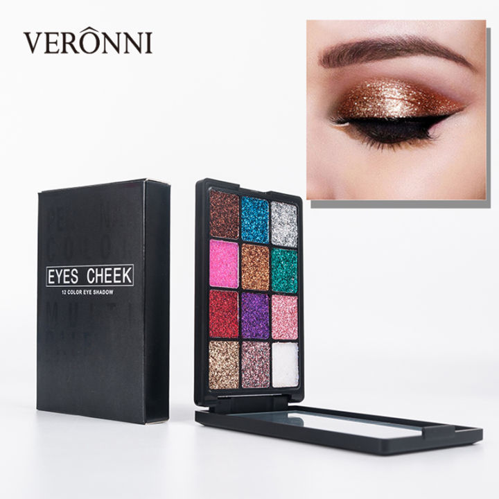Glitter Eyeshadow Makeup Pallete 12 Colors Longlasting Eye shadow Palette Shine Diamond Eyeshadow Powder Pigment Cosmetics тени