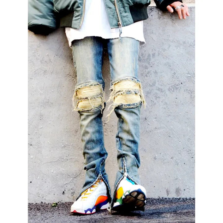 Kanye%20West%20Streetwear%20Distressed%20Knees%20Pleated%20Destroy%20Denim%20Trousers%20Ankle%20Zipper%20Men's%20Ripped%20Jeans%20Bieber%20Skinny%20Jeans%20Pants%20-%20Image%202