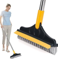 2 in 1 Cleaning Scrub Brush Grout Brush Scrape Floor Scrub Brush with Long Handle V-Shape Stiff Bristle Brush Scrubber with Squeegee 120°Rotating Magic Broom Brush for Cleaning Bathroom Glass Wall. 