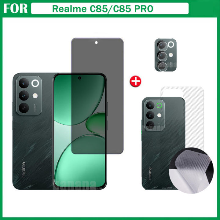 3 IN 1 Realme C85 Tempered Glass Film For Realme C85 Pro C75 C71 C65 4G Note 70 Note 60 Full Cover Screen Protector Glass +Camera Lens Film+back film