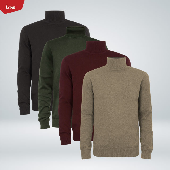 Mens Premium Cotton Turtleneck Long Sleeve Knit Sweater From Levin
