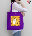 Trinklet Illustrated Sunflower design Printed Purple and Brown Canvas Tote Bag with Zipper for Girls. 