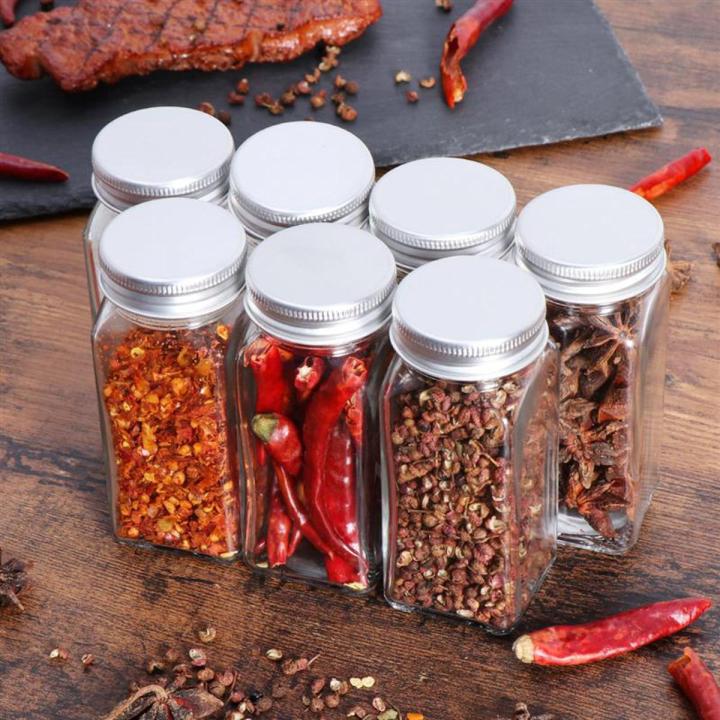 BESTONZON 12PCS Spice Jars Square Glass Containers Seasoning Bottle Kitchen and Outdoor Camping Condiment Containers