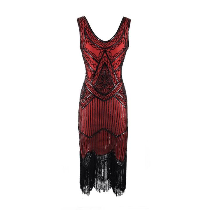 Women's%201920s%20Vintage%20Sequin%20Full%20Fringed%20Deco%20Inspired%20Flapper%20Dress%20Roaring%2020s%20Great%20Gatsby%20Fall%20Cloths%20Dress%20Vestidos%20-%20Image%203