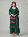 Indian Excellent Georgette/Jorjet Unstitched Embroidery and Karchupi Comfortable Salwar Kameez Three Piece for Women Shalwar Kamiz [3 piece]. 