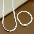 Fine Jewelry Set 925 Sterling Silver Sideways Snake Chain Bracelet Necklace Sets For Women Men Fashion Charm Jewelry Gift. 