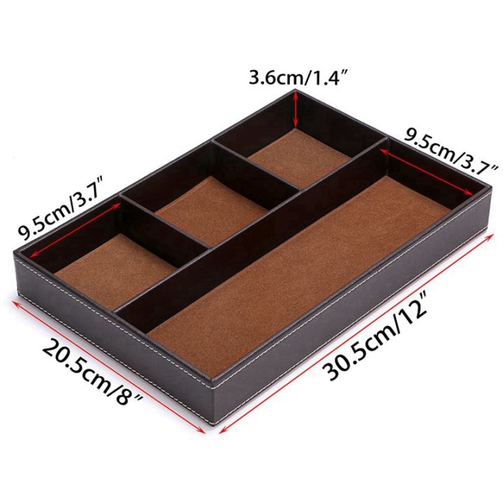2PCS%204%20Slots%20Desk%20Drawer%20Organizer%20with%20PU%20Leather%20Collection%20Letter%20Tray%20Brown%20Single%20Layer%20-%20Image%205