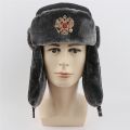 【happy one】Badge Russia Ushanka Hat Waterproof Bomber Hats Trapper trooper Winter Faux Rabbit Fur Snow Caps.