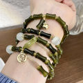 Green hurried opal beading new Chinese bamboo slub safety buckle bracelet women's light luxury design sense glass bracelet. 