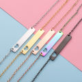 Custom Engraving 18K Gold Plated Stainless Steel Bar Name Necklace Hollow Heart Dainty Friendship Initial Bar Necklace. 