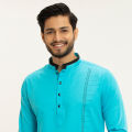 Masculine Cyan Casual Slim Fit Casual Panjabi For Men. 