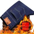 2022 Plush Wool Jeans Men's Winter Warm Thicken Thermal Trousers 28-40 Straight Stretch Streetwear Boot Cut Daily Pants for Men. 