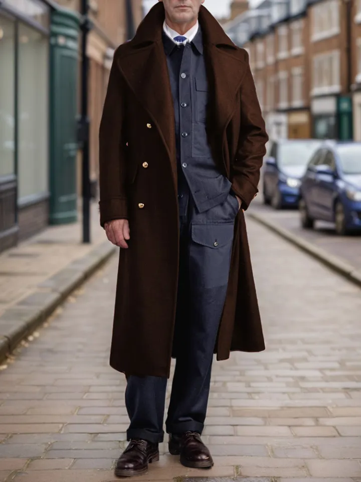 Autumn Winter Warm Woolen Coats Mens Vintage Turn-down Collar