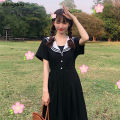 Dresses Women Preppy Style Sailor Collar Japanese Stylish Short Sleeve Sweet Vintage High-waist Students Girls All-match Female.