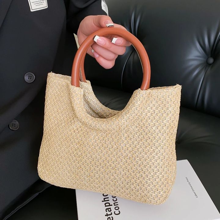 Elegant Women Straw Woven Handbag Ladies Holiday Beach Weaving