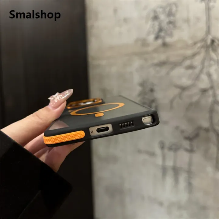 Smalshop%20For%20Magsafe%20Anti-slip%20Armor%20Lens%20Stand%20Phone%20Case%20For%20Samsung%20S25%20S24%20FE%20S23%20Plus%20S22%20Ultra%20Wireless%20Charging%20Black%20Clear%20Cover%20-%20Image%206