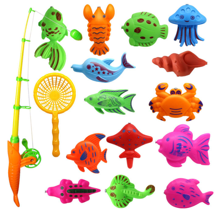 Toys Balls Huicheng Children's 15-Piece Fishing Playset Baby Bath Magnetic Fishing Bath Water Play Toys