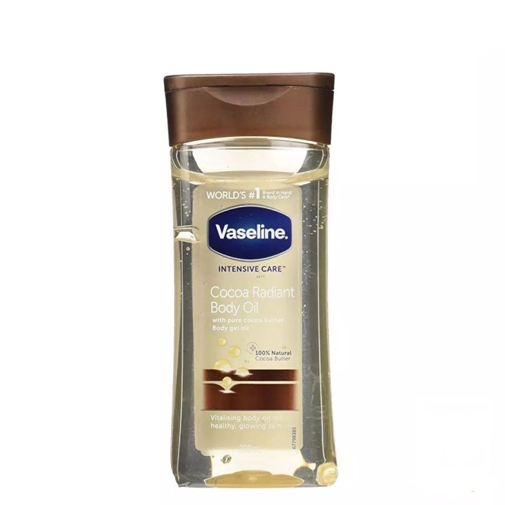 Vaseline Intensive Care Cocoa Radiant For Glowing Skin Body Gel Oil Body Oil Made with 100% Pure Cocoa Butter + Replenishing Oils - 200ml