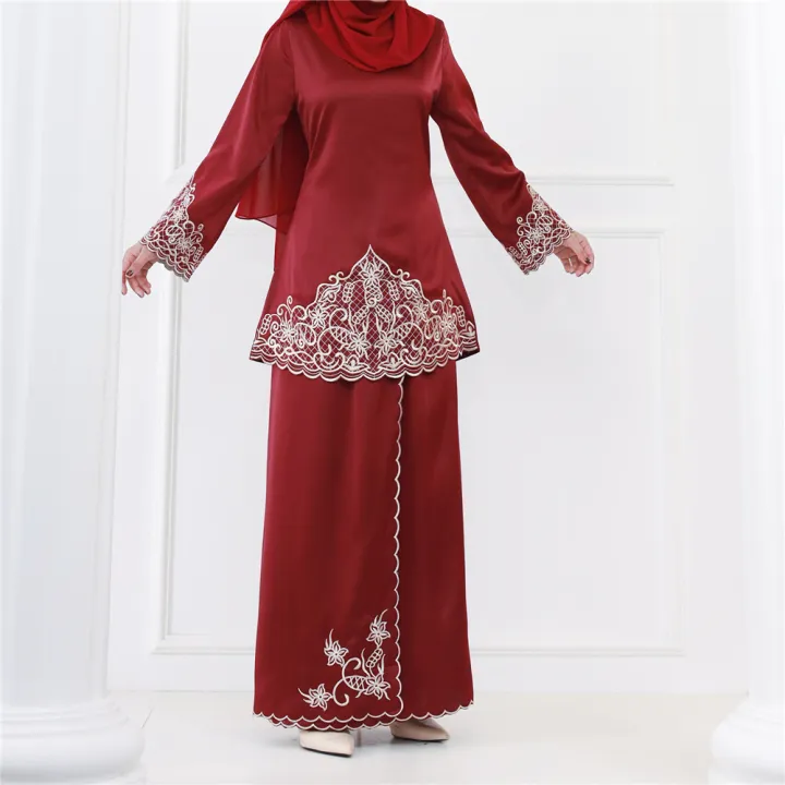 Muslim%20Sets%20Long%20Sleeve%20Tops%20Skirts%20Malaysia%20Baju%20Kurung%20Turkish%20Suit%20Embroidery%20Casual%20Solid%20Women%20Matching%20Set%20Ladies%20Outfits%20-%20Image%204