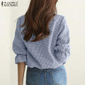 ZANZEA Women Fashion Short Sleeve Plaid Check Shirt Blouse Asymmetrical Hem Loose Tops #2.