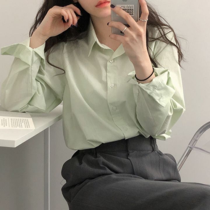 Spring%20and%20Autumn%20New%20Pure%20Color%20Korean%20Style%20Long-Sleeved%20Shirt%20Women's%20Design%20Sense%20Minority%20All-Match%20Casual%20Overshirt%20-%20Image%202