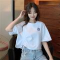 4 High waist short sleeve T Women's T-shirt Niche Design Loose Korean Style ins Trendy Elegant Drawstring Super-Hot Short Top Clothes. 
