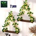 Artificial Ivy Garland with LED & Wooden Wall Hanging Shelf – Decorative Plant Shelf for Bedroom, Living Room, Kitchen & Bathroom (Set of 1/2/3).