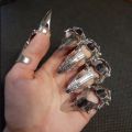 Punk Mechanical Bone Ring Dark Metal Full Finger Claw Unisex Skeleton Hand Bone Adjustable Bracelet Halloween Party Jewelry.
