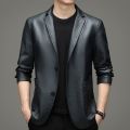 Men's Suit Leather Coat Spring and Autumn Thin Korean Style Casual Polo Collar Leather Jacket Men's Coat. 