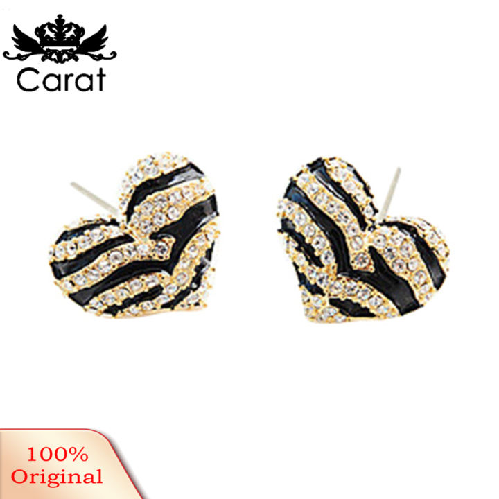 Women\'s Fashion Zebra Crystal Rhinestone Heart Shape Ear Stud Earrings Jewelry