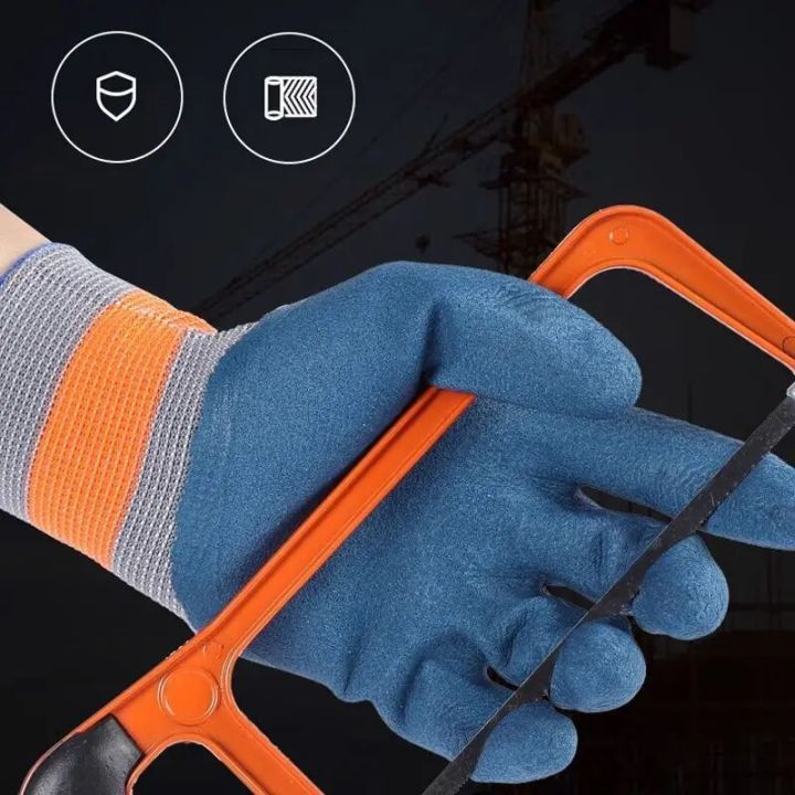 12pairs Rubber Wear-resistant Work Gloves Durable High Quality All Velvet Thickening Waterproof Work Plus Rubber Safety Gloves