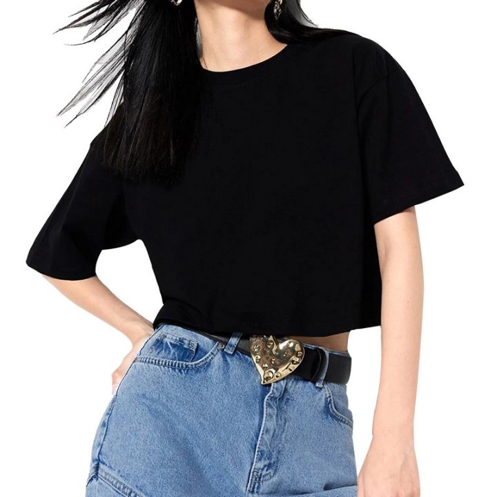 Premium Quality Drop Shoulder OverSize Black Crop Top For Girls