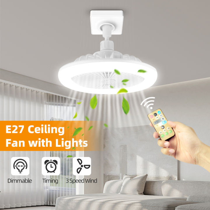 LED Ceiling Fan Lamp With Remote Control E27 Silent 30W Wall Fan Lights for Living Room Bedroom Dimming Smart Ceiling Lamp Fans