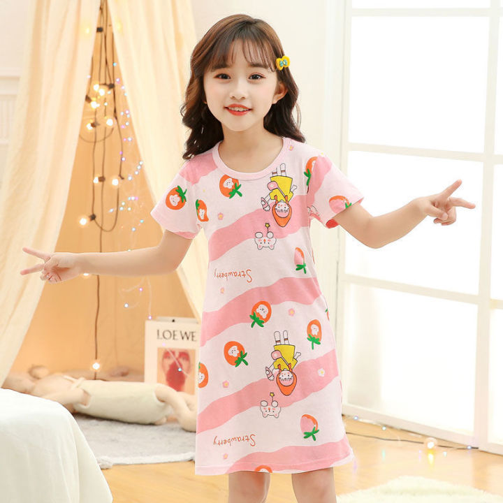 Girls'%20Nightdress%20Children's%20Summer%20Clothing%20Short-Sleeved%20Cotton%20Dress%20Little%20Girl%20Thin%20Pajamas%20Princess%20Children's%20Loungewear%20-%20Image%209