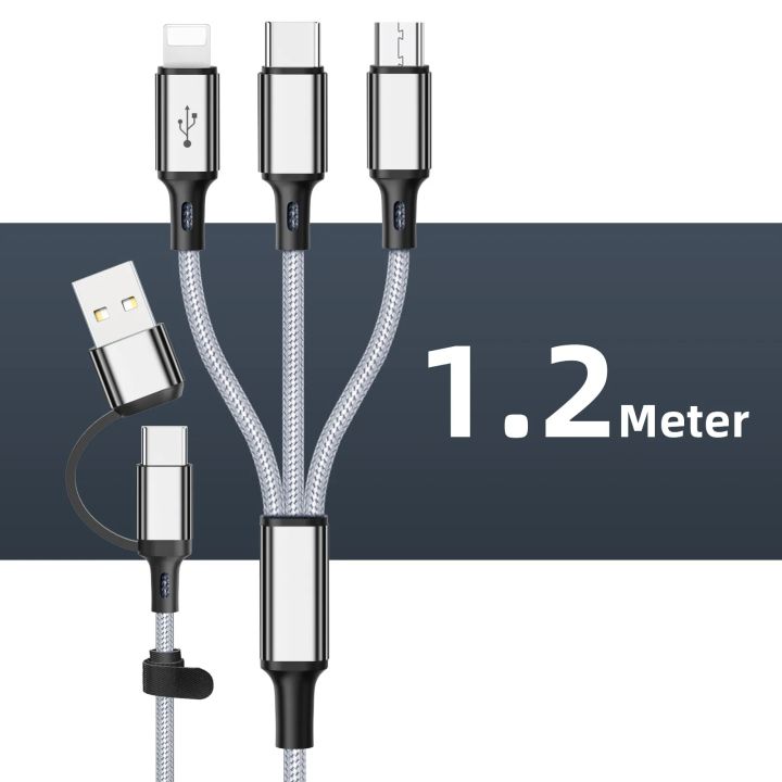 3 in1 Charging Cable Multi Usb Port Multiple Usb Charging Cord Type C Micro Charger Mobile Phone Wire For iPhone 14 13 12 Xiaomi