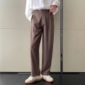 Apricot/Coffee/Black Suit Pants Men Fashion Society Mens Dress Pants Korean Loose Straight Pants Mens Office Formal Trousers.