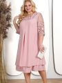 Plus Size Summer Dress 2023 Elegant Embroidery Chiffon Prom Formal Party Dresses for Chubby Women Loose Ladies Church Dress.