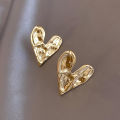 Korean Design Sense Concave Convex Uneven Gold Heart Clip on Earrings Fashion Unusual Accessories for Women's Party Jewelry.