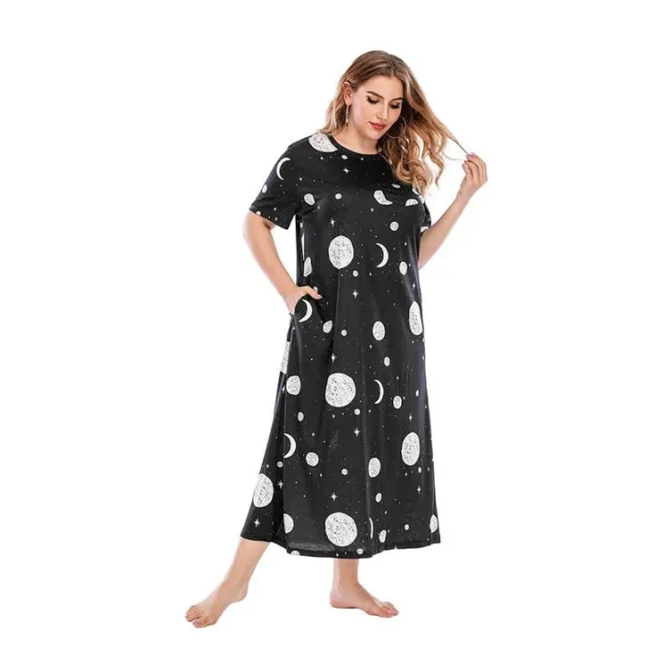 Holiday%20Beach%20Mini%20Dress%20Muslim%20Large%20Size%20Dress%20for%20Women%20Casual%20T-shirt%20Home%20Wear%20Loose%20Star%20Pattern%20Muslim%20Arabia%20Dubai%20Abaya%20-%20Image%203