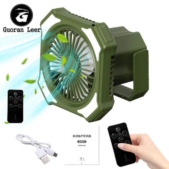 Camping Tent Fan Multifunctional 10000mAh Power Bank LED Lantern Portable Camping Fan USB Beach Fan With Hook