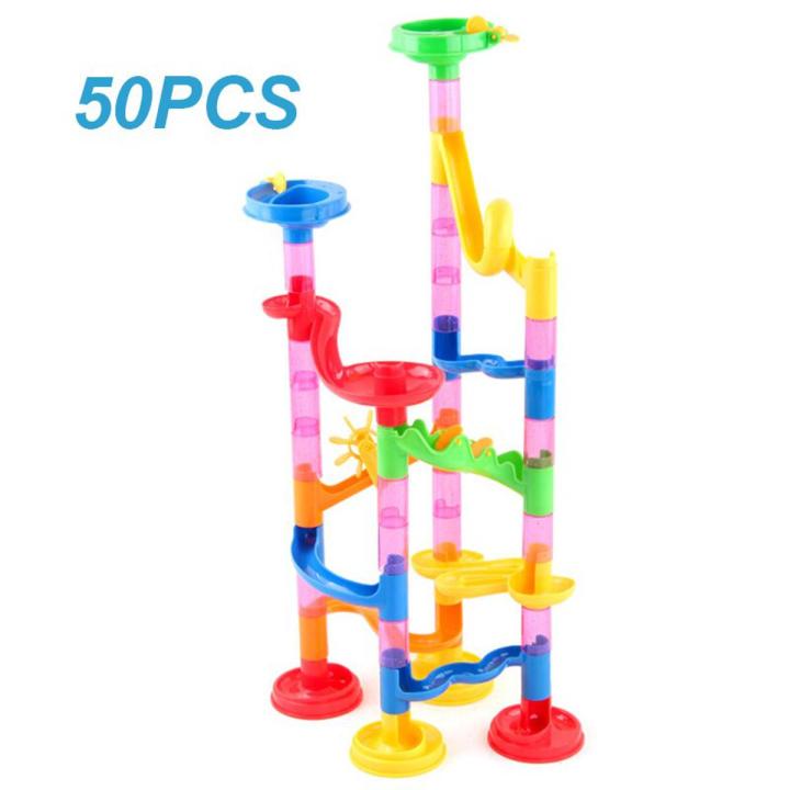 Marble Run Race Track Building Blocks Kids 3D Maze Ball Roll Toy DIY Educational Bricks Coaster Set For Children Gifts-50pcs
