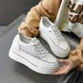 7cm Sewing Genuine Leather Women Wedge Shoes Platform Wedge Sneakers High Heel Breathable Female Casual High Shoes. 