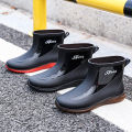 Trendy British Rain Boots Men's Short Tube New Waterproof Shoes Fashion Flat Platform Non-Slip Rain Boots Lightweight Outer Wear Work. 
